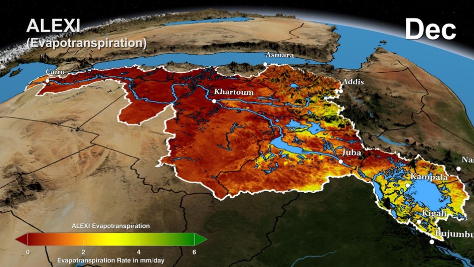Figure 3. Map of Evapotranspiration from ALEXI remote sensing product in the Nile River Basin  located in Africa (Cnes/Aviso 2021).