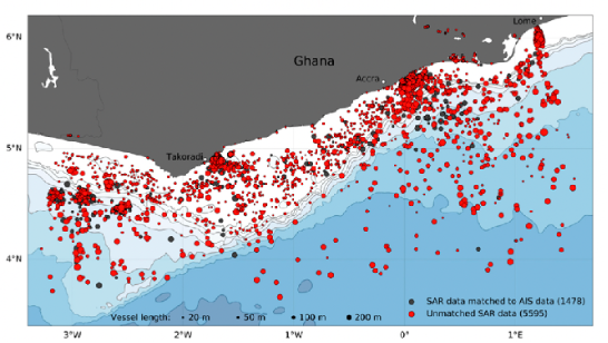Figure 1: Ship detected in Ghana from July 2016 to December 2017 (Kurekin, 2019).