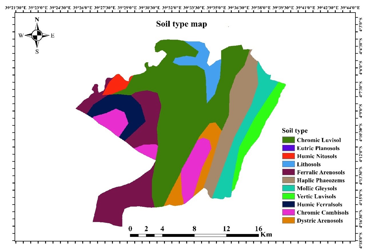 Soil type distribution map for Matuga in Kenya