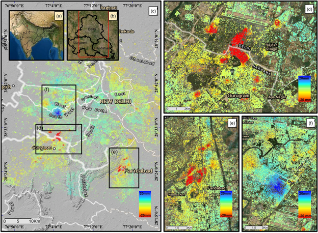 Sentinel-1 image showing land subsidence