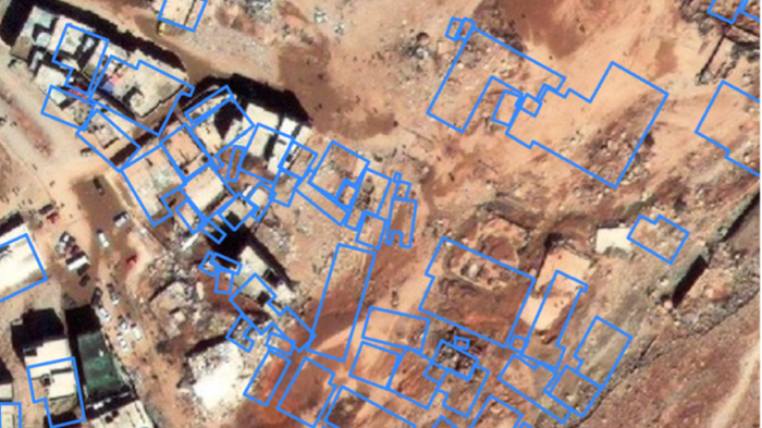 Building outlines detected on satellite imagery