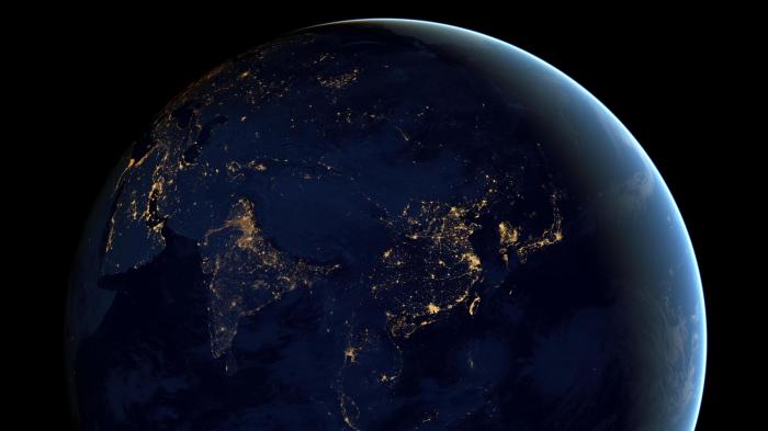 Black Marble – Asia and Australia. NASA Earth Observatory image by Robert Simmon, using Suomi NPP VIIRS data provided courtesy of Chris Elvidge (NOAA National Geophysical Data Center)