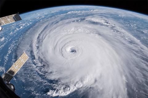 An aerial view of Hurricane Florence spinning over the Atlantic Ocean