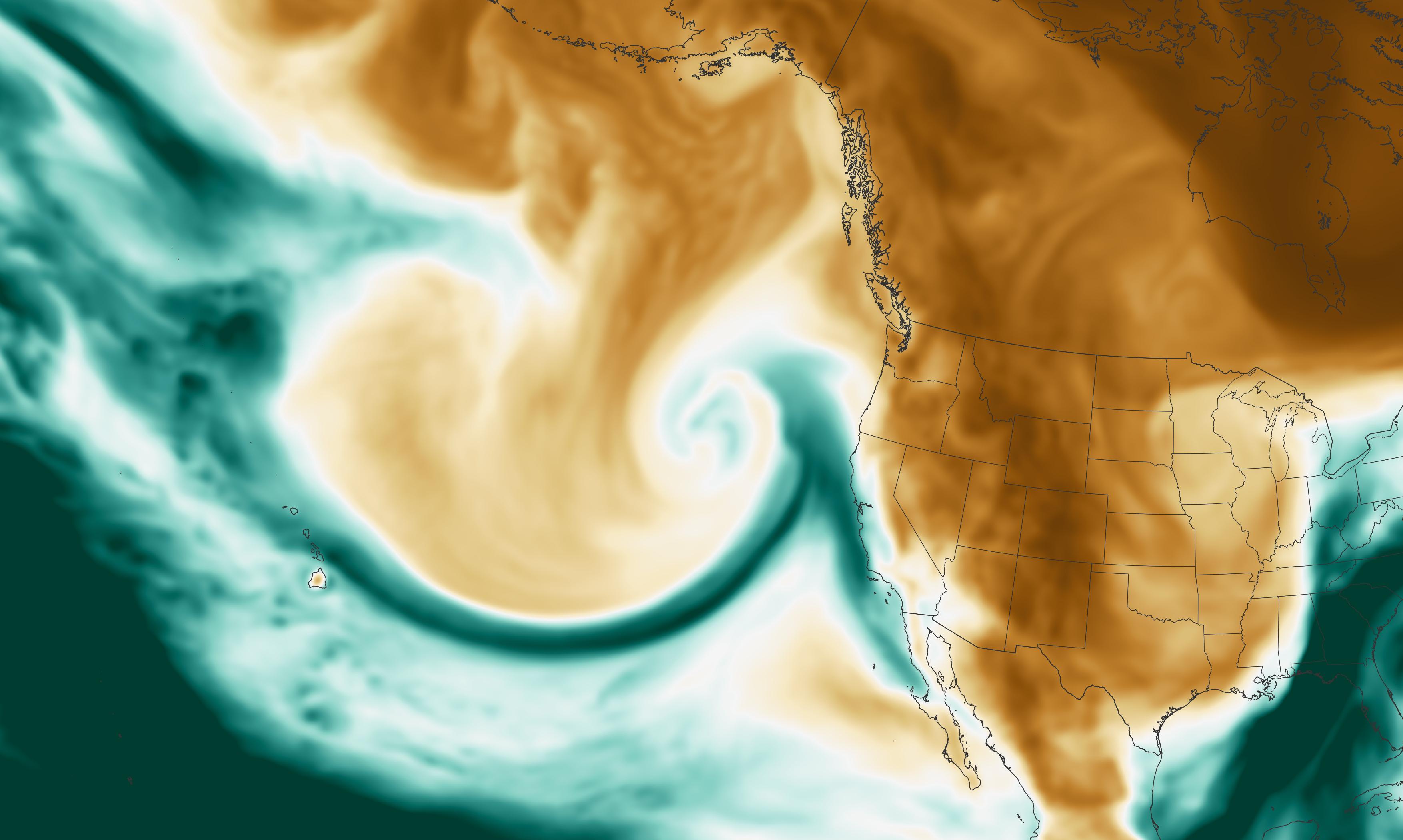 Total precipitable water in an Atmospheric River over the Pacific 