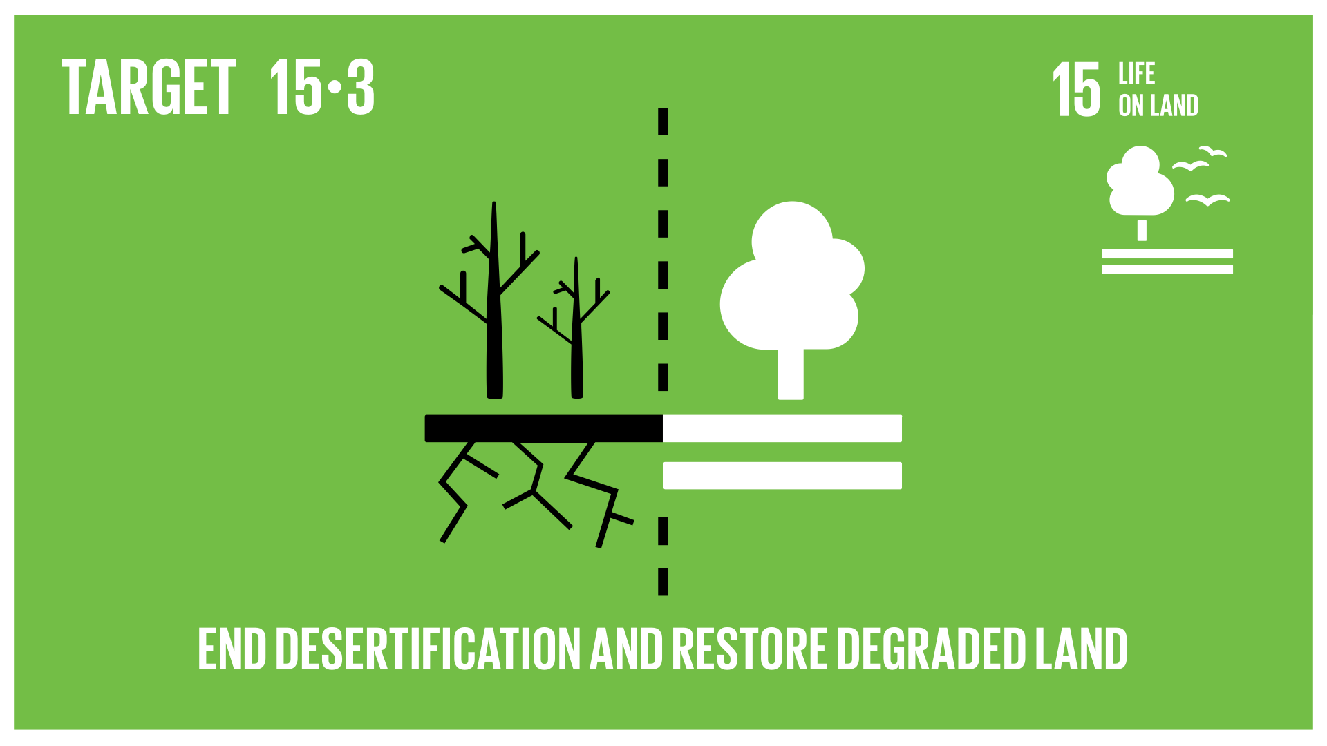 Graphic displaying an end to desertification and the restoration of degraded land 