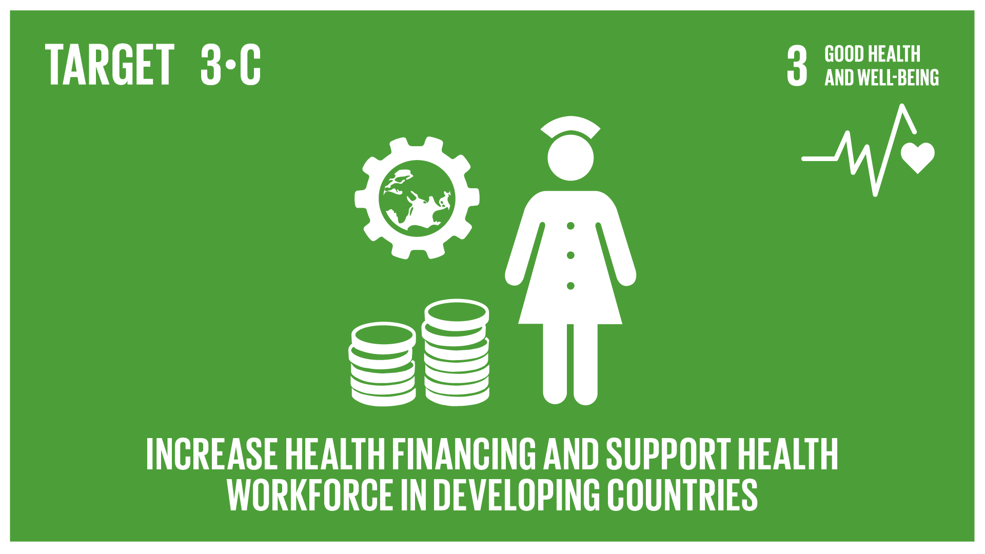 Graphic displaying the increase in health financing and the recruitment, development, training and retention of the health workforce in developing countries