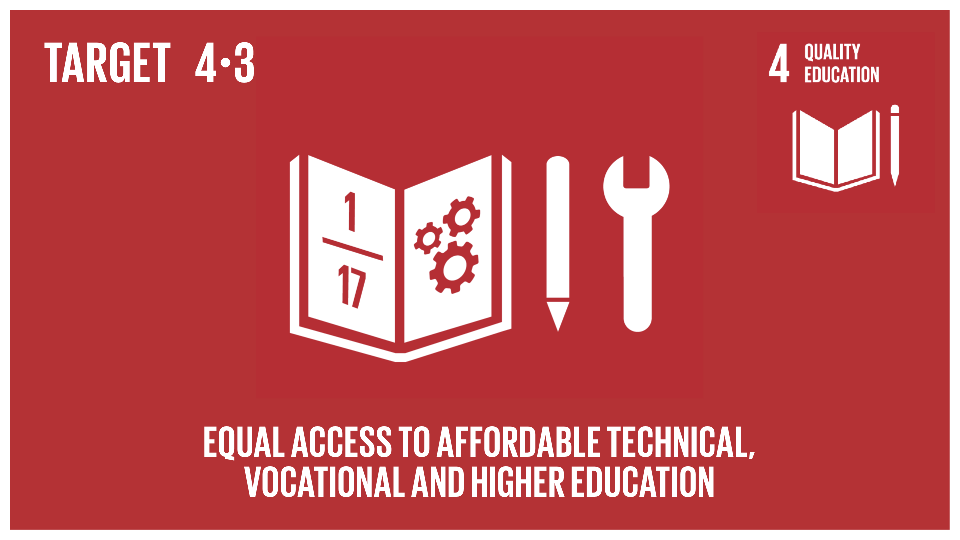 Graphic displaying equal access to affordable technical, vocational and higher education for all 