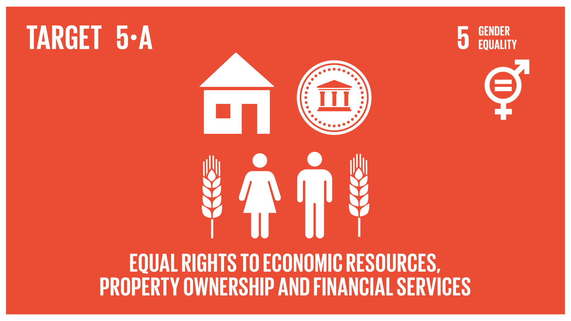 Graphic displaying equal rights to economic resources, and ownership and control over land and other forms of property, financial services, inheritance and natural resources